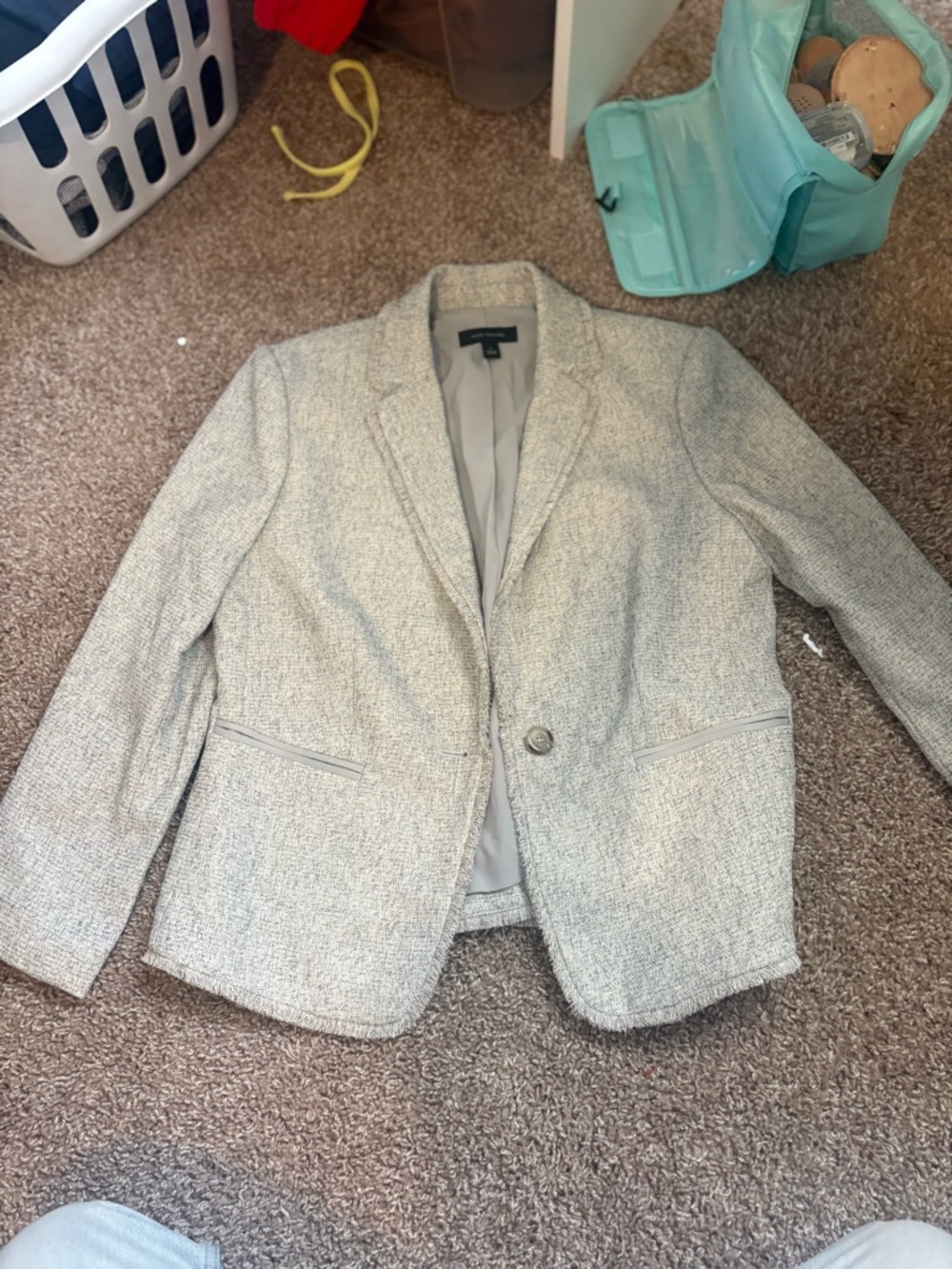 Ann Taylor Gray Tweed One-Button Blazer
